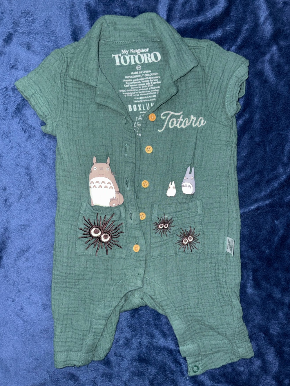 My Neighbor Totoro Baby Romper Green Embroidered 3 Months